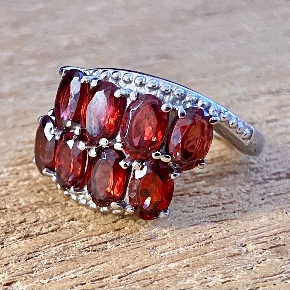Mozambique Garnet Double Row Ring in Stainless Steel